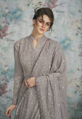 Light-purple embroidered faux georgette salwar 2