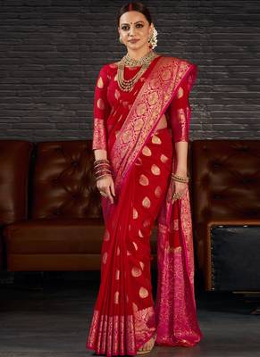 Red woven art silk sarees saree with blouse 1