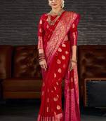 Red woven art silk sarees saree with blouse
