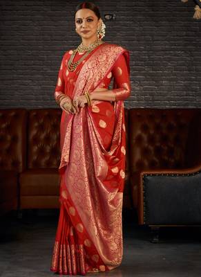 Red woven art silk sarees saree with blouse 2