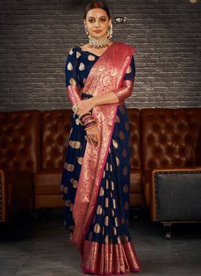 Blue woven art silk sarees saree with blouse 1