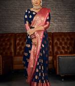 Blue woven art silk sarees saree with blouse