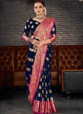 Blue woven art silk sarees saree with blouse 2