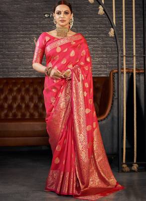 Dark pink woven art silk sarees saree with blouse 1