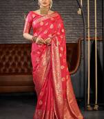 Dark pink woven art silk sarees saree with blouse