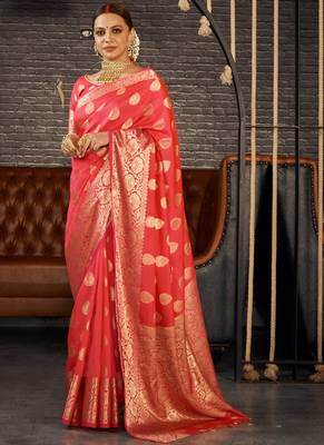 Dark pink woven art silk sarees saree with blouse 2