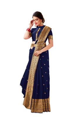 Navy blue woven art silk saree with blouse 1