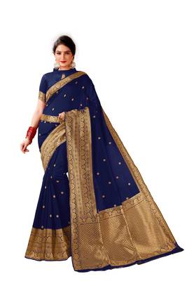 Navy blue woven art silk saree with blouse 2