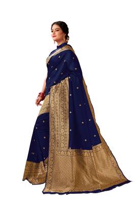 Navy blue woven art silk saree with blouse 4