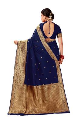 Navy blue woven art silk saree with blouse 5