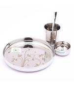 Kids Laser Dinner Set (1-Plate ,1-Glass , 1-Bowl & 1- Spoon) 4 Pieces - Silver , Diameter - 7.5 Inches