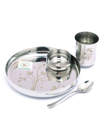 Kids Laser Dinner Set (1-Plate ,1-Glass , 1-Bowl & 1- Spoon) 4 Pieces - Silver , Diameter - 7.5 Inches 2