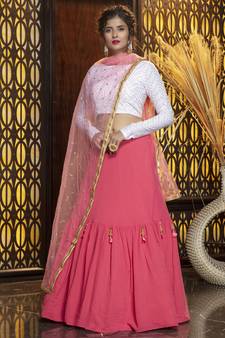 Pink embroidered georgette Bridal lehenga