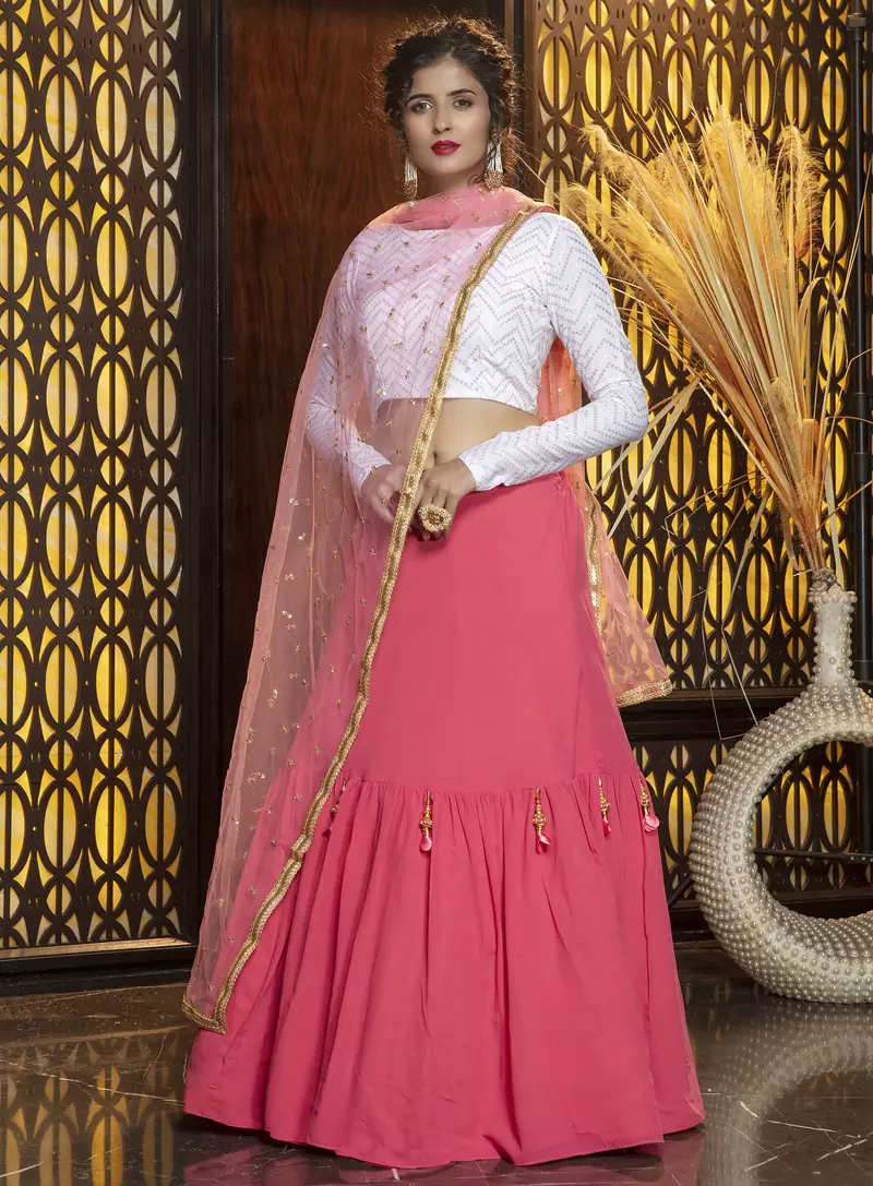 Pink embroidered georgette Bridal lehenga