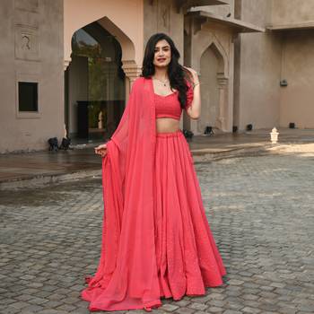 Gajri Pink thread embroidered georgette indian party wear Lehenga 2