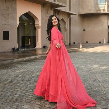 Gajri Pink thread embroidered georgette indian party wear Lehenga 3