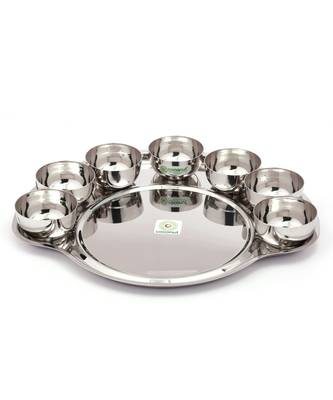 Maharaja Bhog (Heavy Guage) Mirror Finish Dinner Thali Set Having One Plate & Seven Bowls(200ML Capacity) - 8 Pc 1