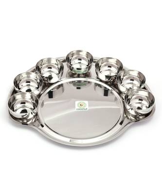 Maharaja Bhog (Heavy Guage) Mirror Finish Dinner Thali Set Having One Plate & Seven Bowls(200ML Capacity) - 8 Pc 2
