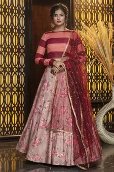 Pink embroidered rayon Bridal lehenga
