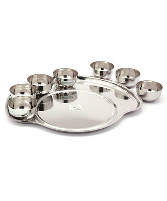 Maharaja Bhog (Heavy Guage) Mirror Finish Dinner Thali Set Having One Plate & Seven Bowls(200ML Capacity) - 8 Pc 3