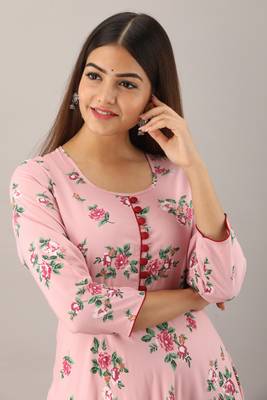 Pink printed viscose rayon maxi-dresses 3
