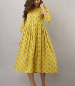 Yellow printed viscose rayon maxi-dresses