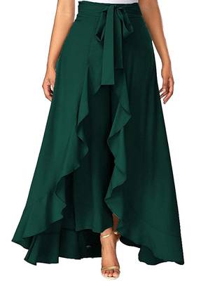 Green plain crepe palazzo pants 1