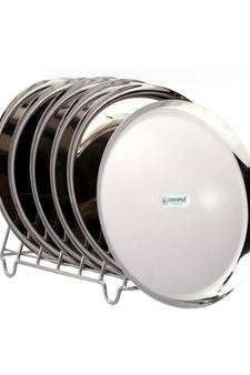 coconut Stainless Steel Plain Saffron Round Plates/Thali Diameter 22 Cms - 6 Units
