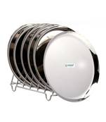 coconut Stainless Steel Plain Saffron Round Plates/Thali Diameter 22 Cms - 6 Units