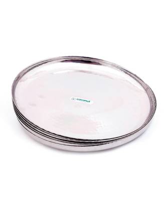 coconut Stainless Steel Hammered Apple Kumcha/Thali - Dinner Plates -Set of 6 Pieces 1