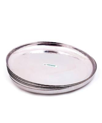 coconut Stainless Steel Hammered Apple Kumcha/Thali - Dinner Plates -Set of 6 Pieces 2