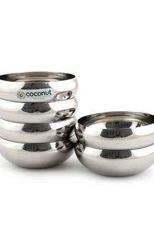 Coconut Stainless Steel Marwadi Chaliya Bowl/Vati/Katori - Set of 6 (11.25 cm Diameter) - Capacity Each Bowl 250ML