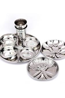 coconut Stainless Steel Heavy Guage Mirror Finish Dinner Set/Dinnerware & Serveware - 22 Pc