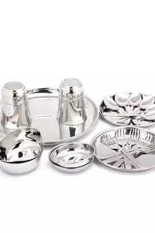 coconut Stainless Steel Heavy Guage Mirror Finish Dinner Set/Dinnerware & Serveware - 22 Pc