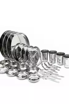 coconut Stainless Steel Heavy Guage Mirror Finish Dinner Set/Dinnerware & Serveware - 32 Pc