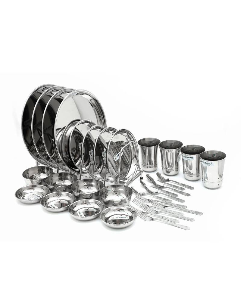 coconut Stainless Steel Heavy Guage Mirror Finish Dinner Set/Dinnerware