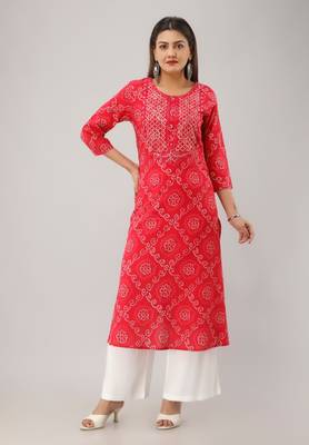 Red Colored Embroidered Work Cotton Kurta 1