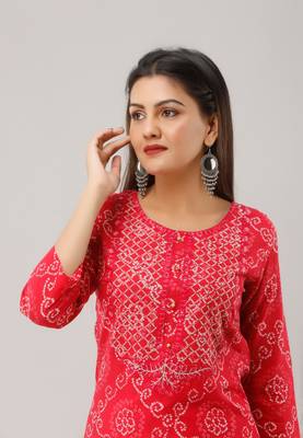 Red Colored Embroidered Work Cotton Kurta 2
