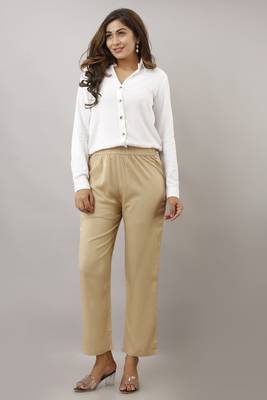 Beige plain rayon trousers 1