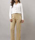 Beige plain rayon trousers