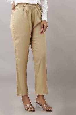 Beige plain rayon trousers 2