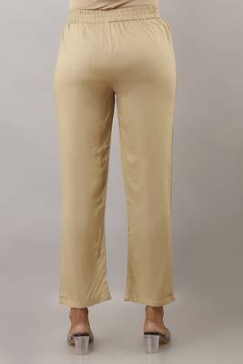 Beige plain rayon trousers 4