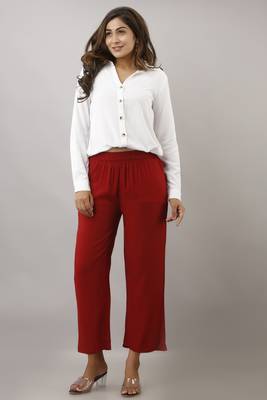 Maroon plain rayon trousers 1