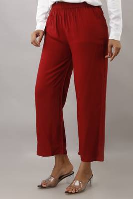 Maroon plain rayon trousers 2