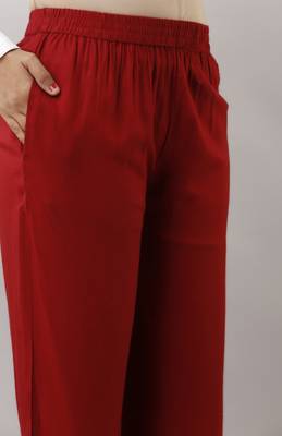 Maroon plain rayon trousers 3