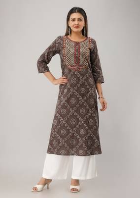Grey Colored Embroidered Work Cotton Kurta 1