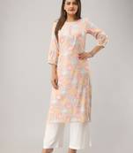 Pink Colored Gota Work Rayon Kurta