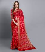 Red printed art silk sarees saree with blouse