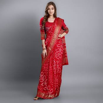 Red printed art silk sarees saree with blouse 2