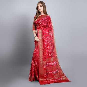 Red printed art silk sarees saree with blouse 3